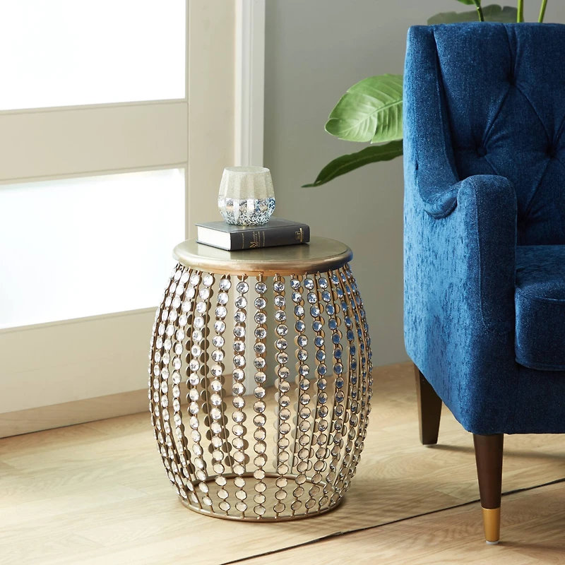 19" Silver Iron & Glam Accent Table