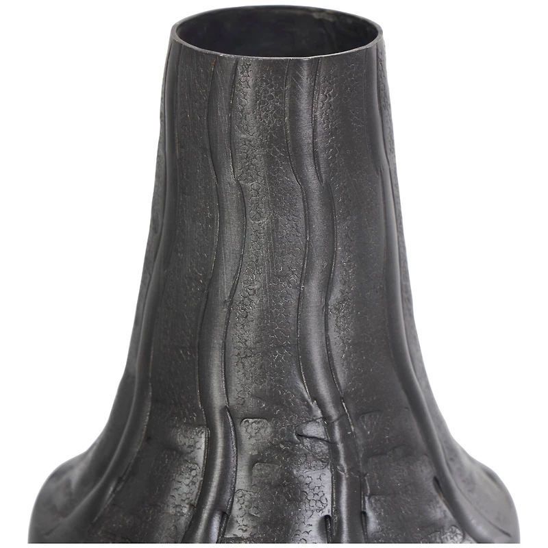 14" Black Metal Snakeskin Inspired Vase with Dimensional Wavy Accents