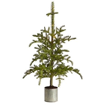 4.5ft. Pre-Lit Pine Artificial Christmas Tree in Decorative Planter, White Lights