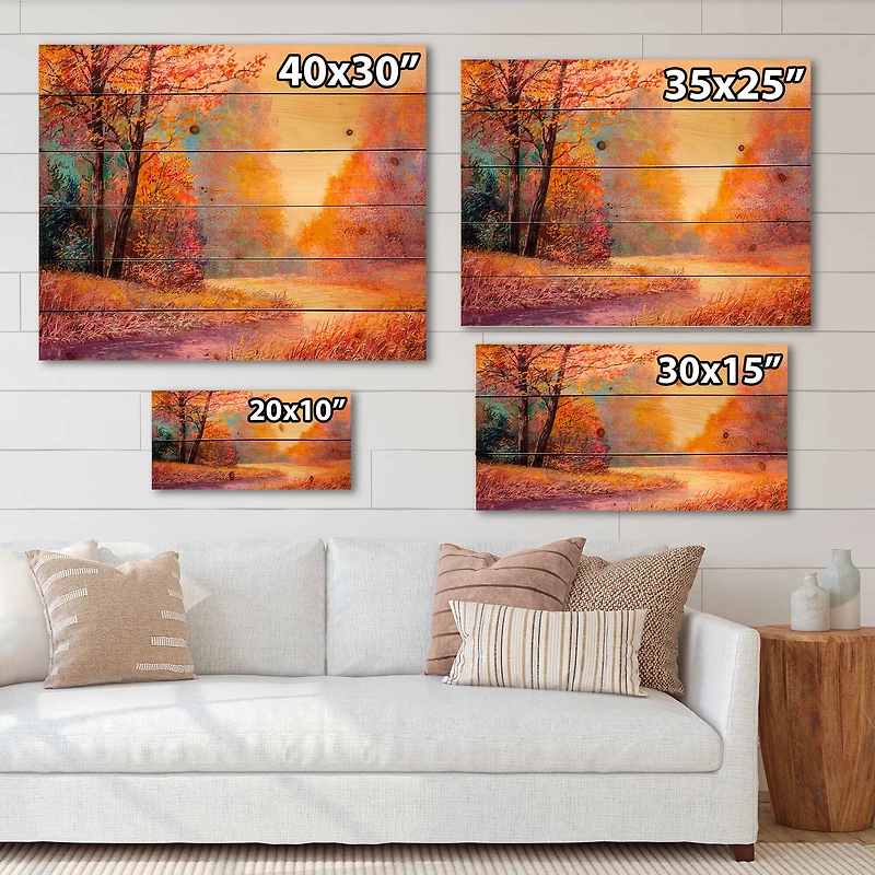 Designart - Path In The Autumn Forest Orange Leaves Landscape