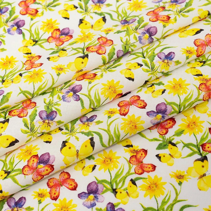 SINGER Floral & Butterflies Print Ringspun Cotton Fabric
