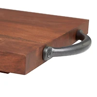 28" Brown Wood Tray with Black Metal Handles