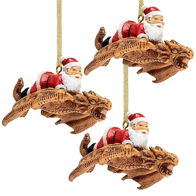 Design Toscano Santa & the Snowdragon 2020 Holiday Gothic Ornaments, 3ct.