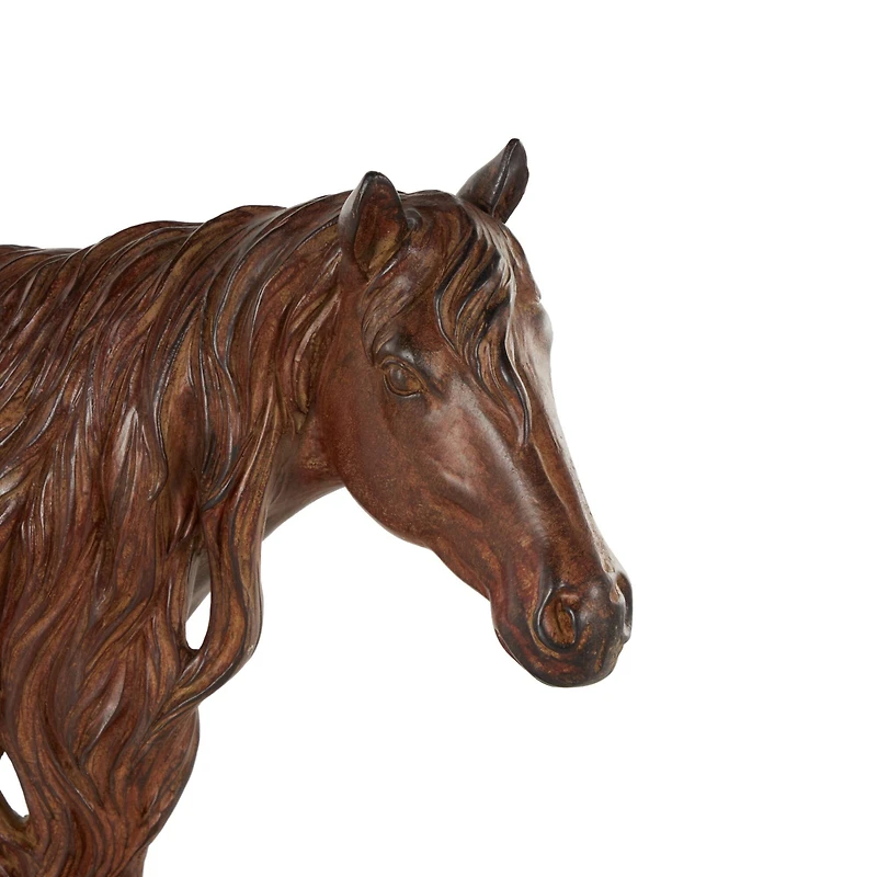 14" Dark Brown Ceramic Horse Head Sculpture with Black Rectangle Base