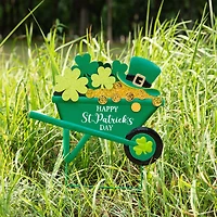 Glitzhome® 24" St. Patrick's Metal Shamrocks Wagon Yard Stake
