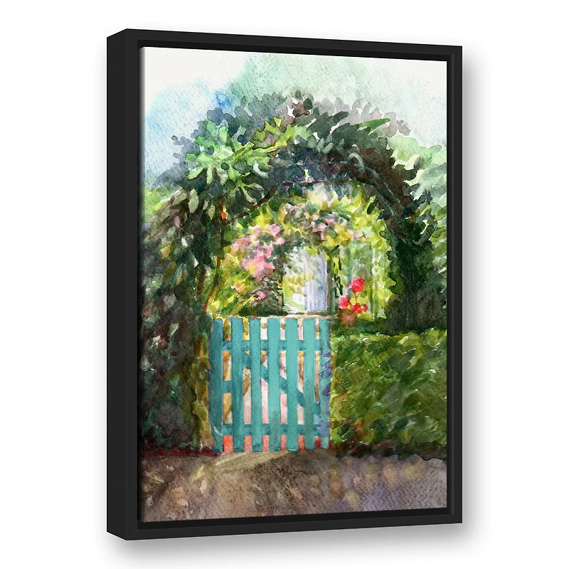 Garden Gate Black Floating Framed Canvas Wall Art