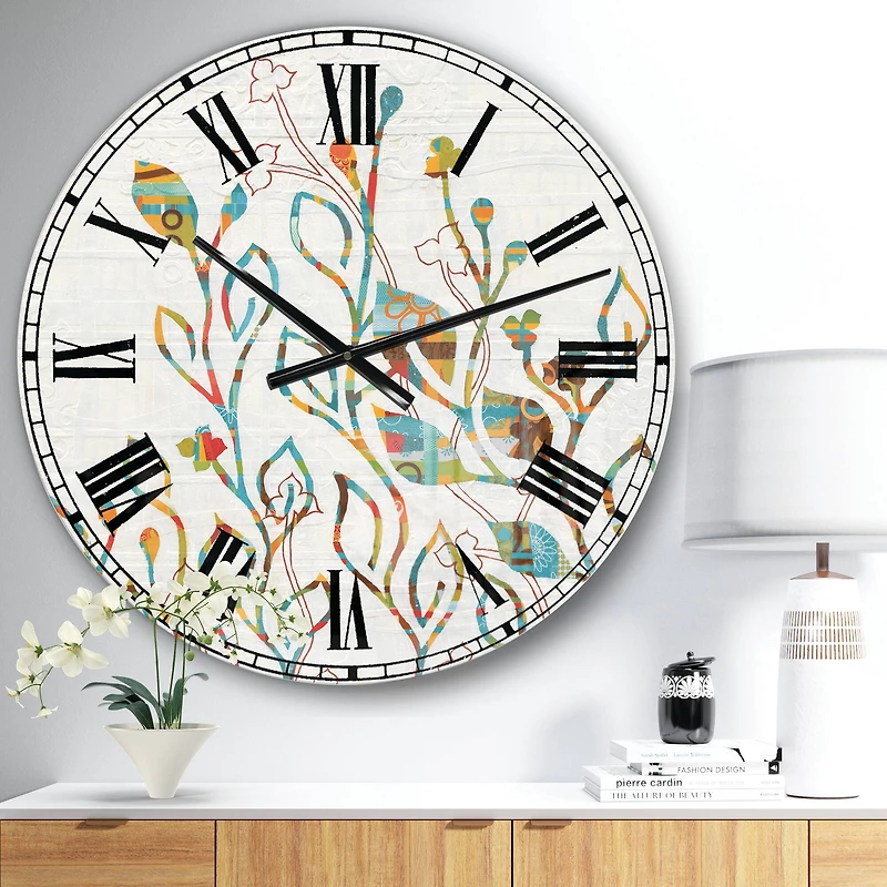 Designart Rainbow Coloured Vines and Flowers Farmhouse Wall Clock
