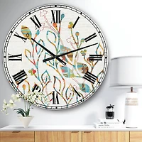 Designart Rainbow Coloured Vines and Flowers Farmhouse Wall Clock