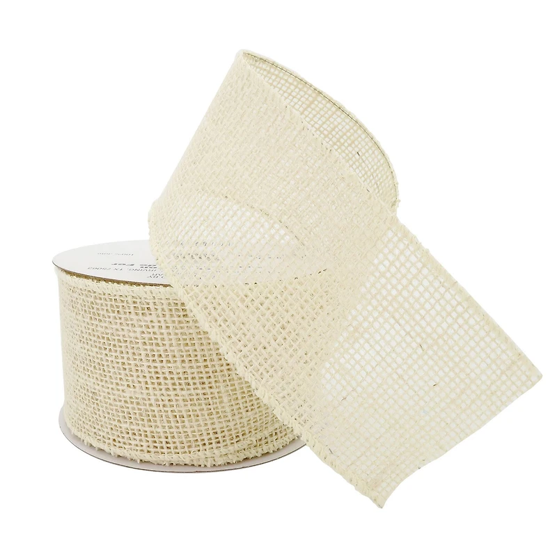 2.5" x 25ft. Ivory Wired Faux Burlap Ribbon by Celebrate It™