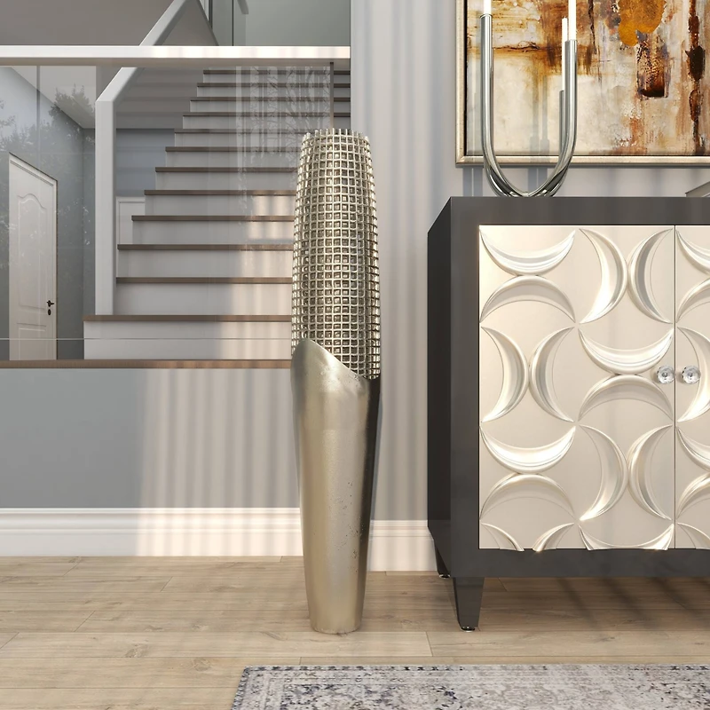 3ft. Silver Aluminum Grid Inspired Vase with Open Frame Design