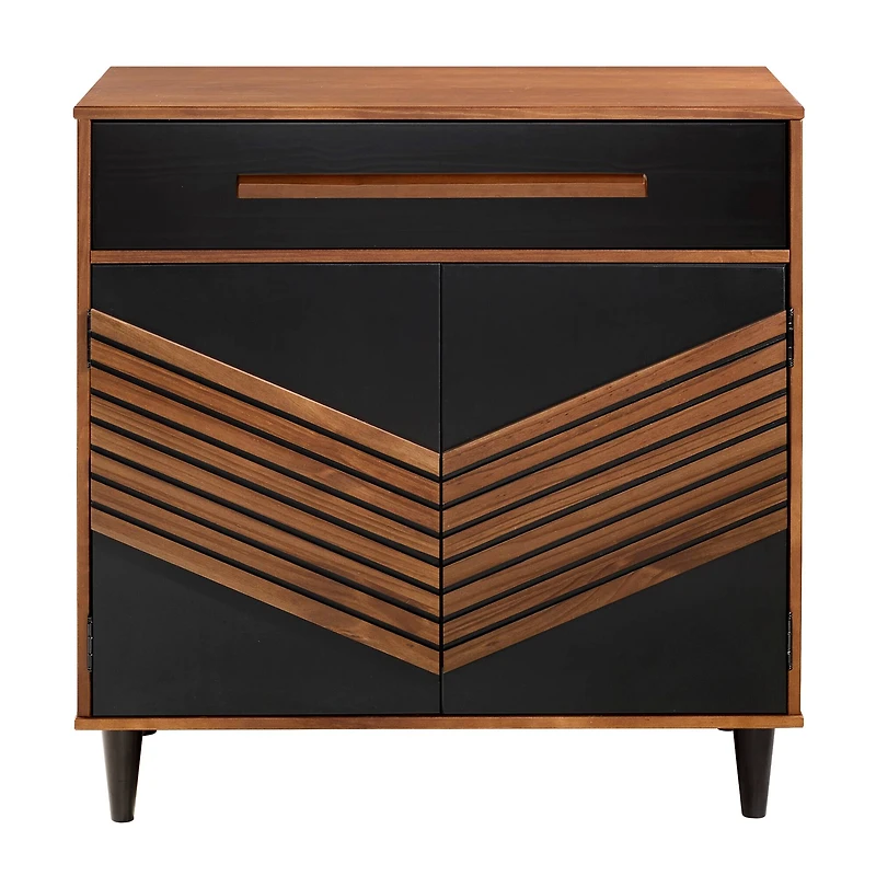 Walker Edison 32" Black & Brown Chevron Wood Detail Accent Cabinet