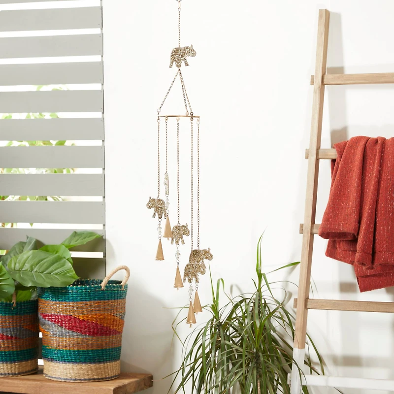 39" Gold Metal Elephant Eclectic Windchime