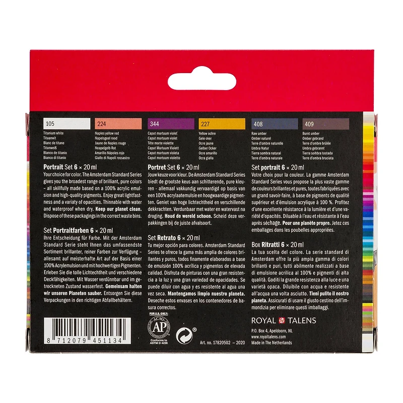 Amsterdam Standard Series 6 Color Portrait Acrylic Paint Set