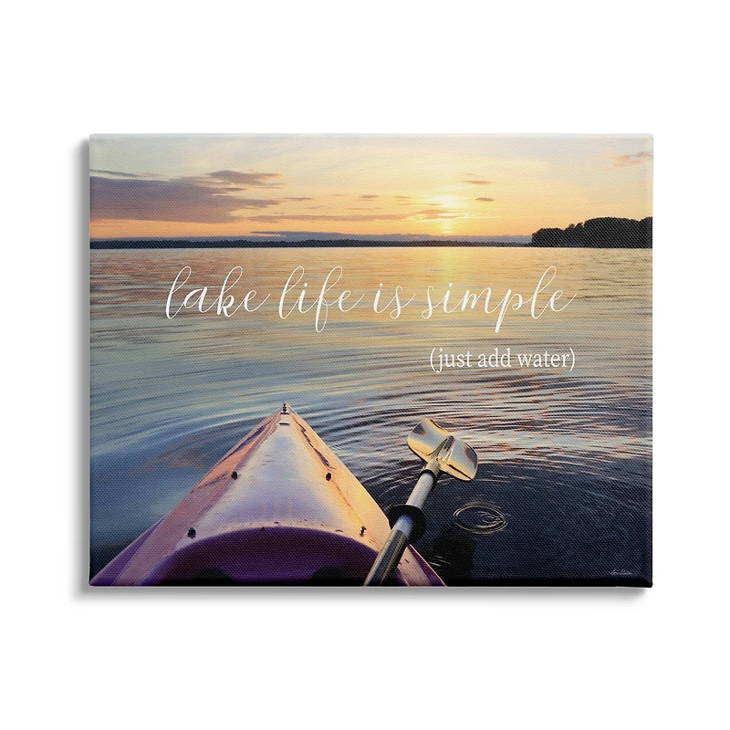 Stupell Industries Lake Life Is Simple Phrase Kayak Boat Sunrise Canvas Wall Art
