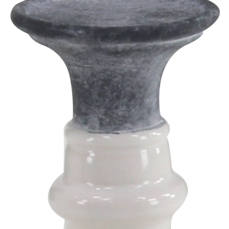 White & Dark Gray Stoneware Country Candle Holder Set