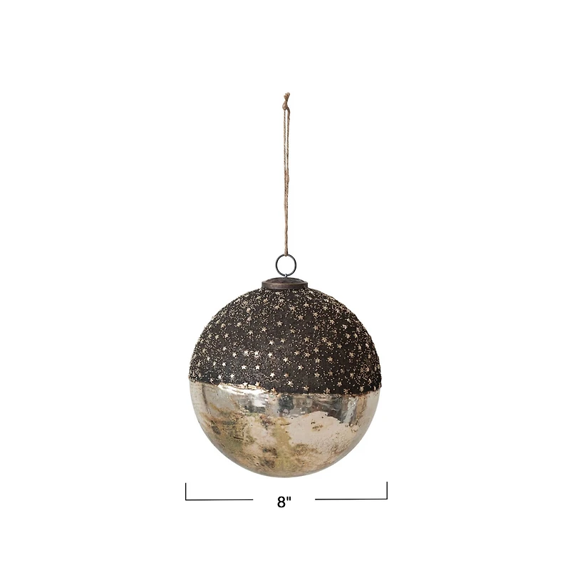 Hello Honey® 8" Starry Bronze & Dipped Silver Mercury Glass Ball Ornament
