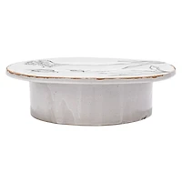 Hello Honey® 12" White & Black Round Debossed Stoneware Pedestal with Flowers & Reactive Glaze