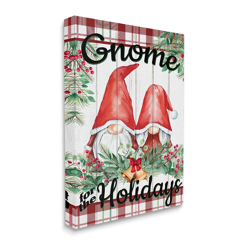 Stupell Industries Gnome For The Holidays Plaid Canvas Wall Art