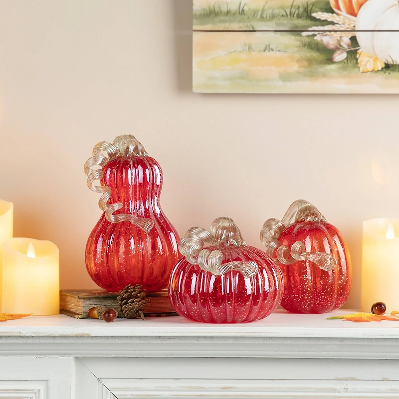 Glitzhome® Red Glass Pumpkin & Gourd Set