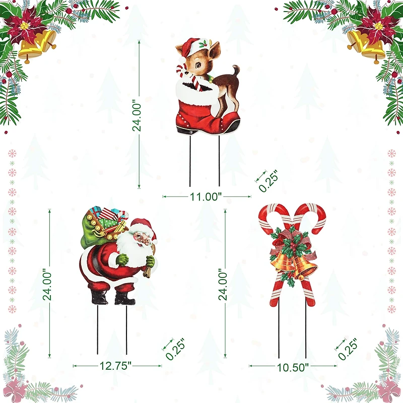 Glitzhome® 24" Metal Glitter Santa, Reindeer & Candy Cane Yard Stake Set