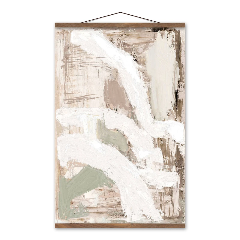 Neutral Painterly Abstract 20" x 30" Teak Hanging Canvas