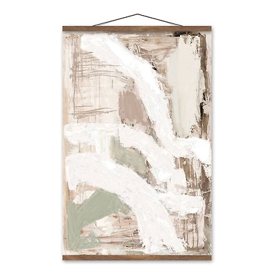 Neutral Painterly Abstract 20" x 30" Teak Hanging Canvas