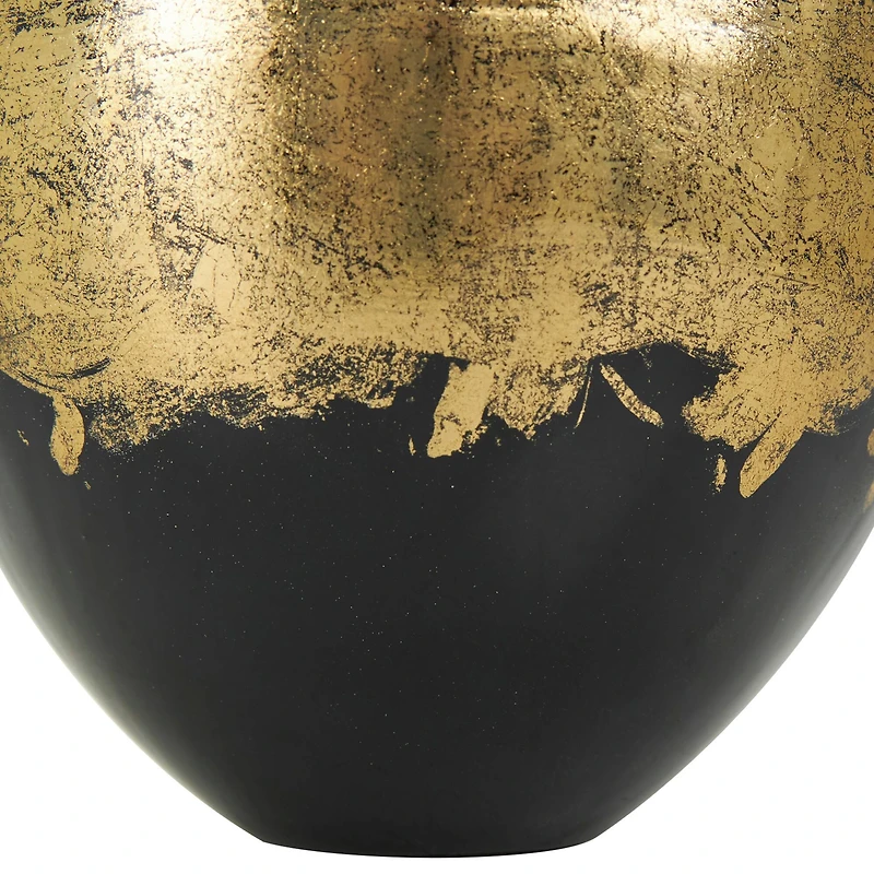 13" Black Metal Abstract Vase with Gold Detailing
