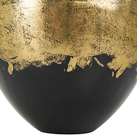 13" Black Metal Abstract Vase with Gold Detailing