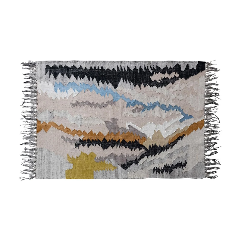 Hello Honey® 4ft. x 6ft. Multicolor Woven Wool & Cotton Blend Kilim Rug with Fringe