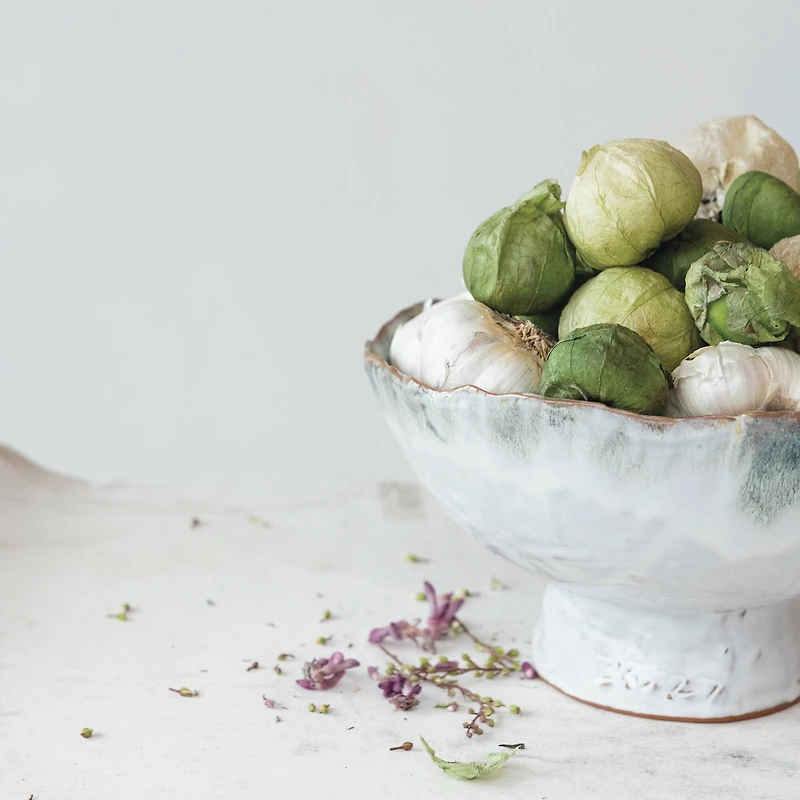 Hello Honey® 9" Green & Brown Stoneware Footed Bowl with Speckled Glaze