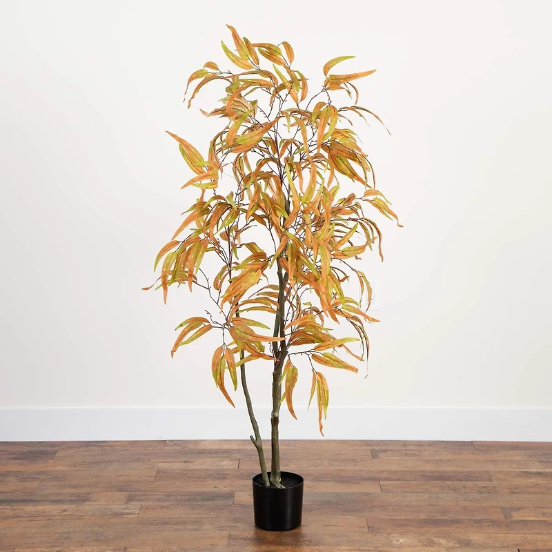 5ft. Green & Orange Autumn Wispy Eucalyptus Artificial Potted Tree