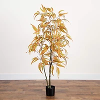 5ft. Green & Orange Autumn Wispy Eucalyptus Artificial Potted Tree