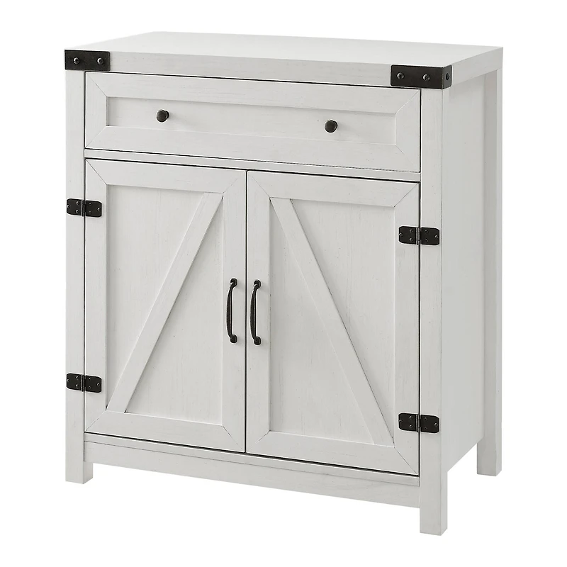 Walker Edison Brushed White Farmhouse Barn Door Accent Cabinet