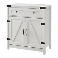 Walker Edison Brushed White Farmhouse Barn Door Accent Cabinet