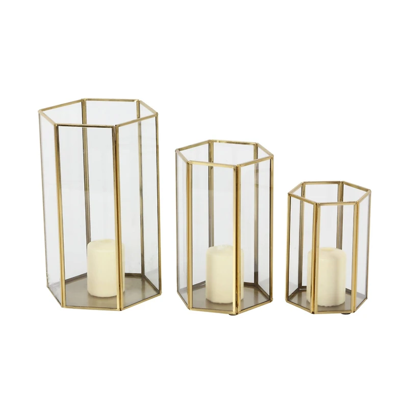 CosmoLiving by Cosmopolitan Gold Glass Modern Lantern Set