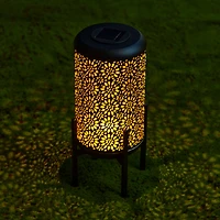 Glitzhome® 14.25" Metal Cutout Flower Pattern Solar Powered LED Outdoor Lantern
