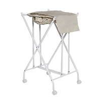Honey Can Do White/Natural Single Bounce Back Hamper with Wheels and Lid