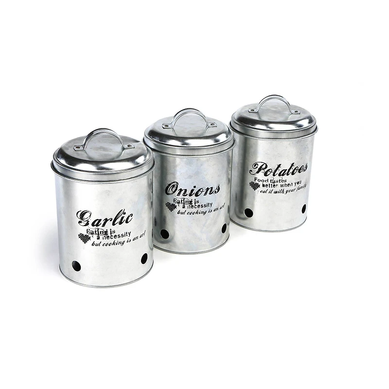 Mind Reader Silver Garlic, Onion, Potatoes Metal Canister Set