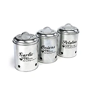 Mind Reader Silver Garlic, Onion, Potatoes Metal Canister Set