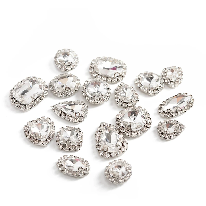 CousinDIY Silver Cupchain Crystal Glass Sew-On Rhinestones, 17ct.