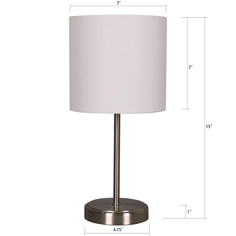 15" Silver Metal Table Lamp with White Fabric Shade by Ashland®