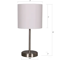 15" Silver Metal Table Lamp with White Fabric Shade by Ashland®