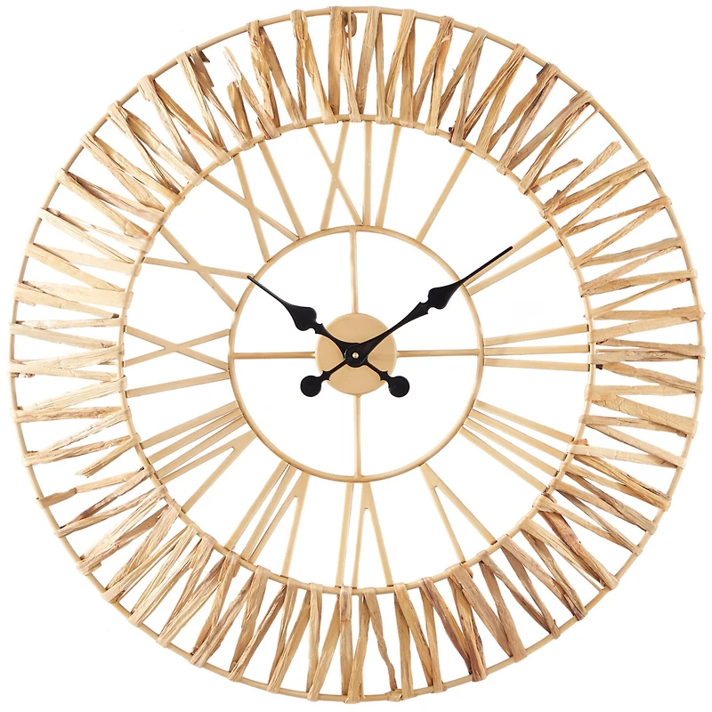 The Novogratz 30.5" Gold Seagrass Round Wall Clock with Weaving Design