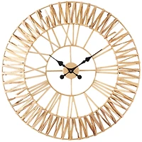 The Novogratz 30.5" Gold Seagrass Round Wall Clock with Weaving Design