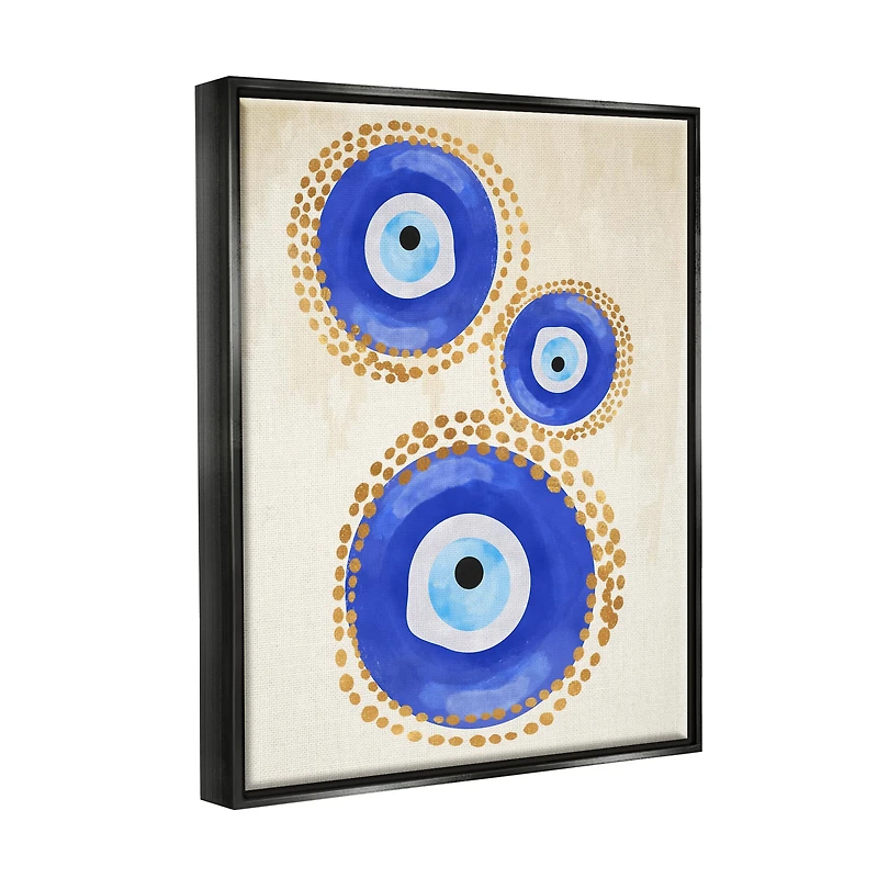 Stupell Industries Round Blue Evil Eye Pattern Dotted Detail Framed Floater Canvas Wall Art