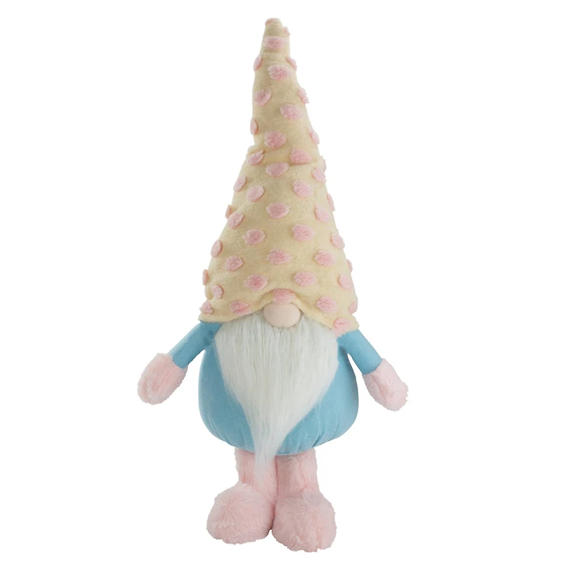 22" Blue & Pink Spring Plush Gnome with Polka Dot Hat Figure