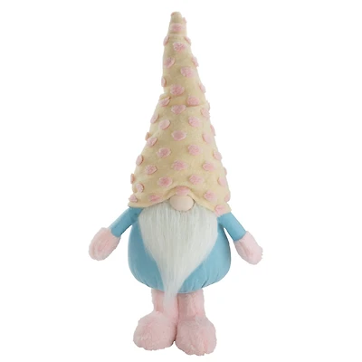 22" Blue & Pink Spring Plush Gnome with Polka Dot Hat Figure