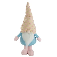 22" Blue & Pink Spring Plush Gnome with Polka Dot Hat Figure