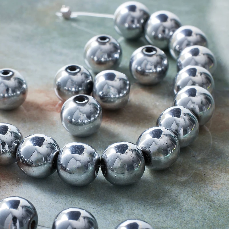 9 Packs: 24 ct. (216 total)  Silver Hematite Round Beads, 10mm by Bead Landing™