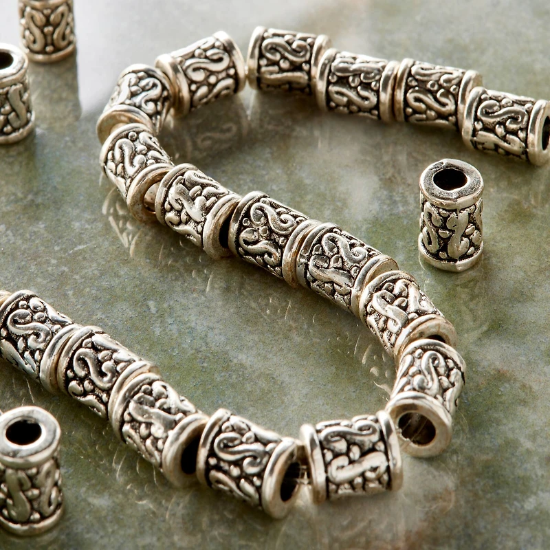 Sterling Silver Plated Tube Beads, 9mm by Bead Landing™
